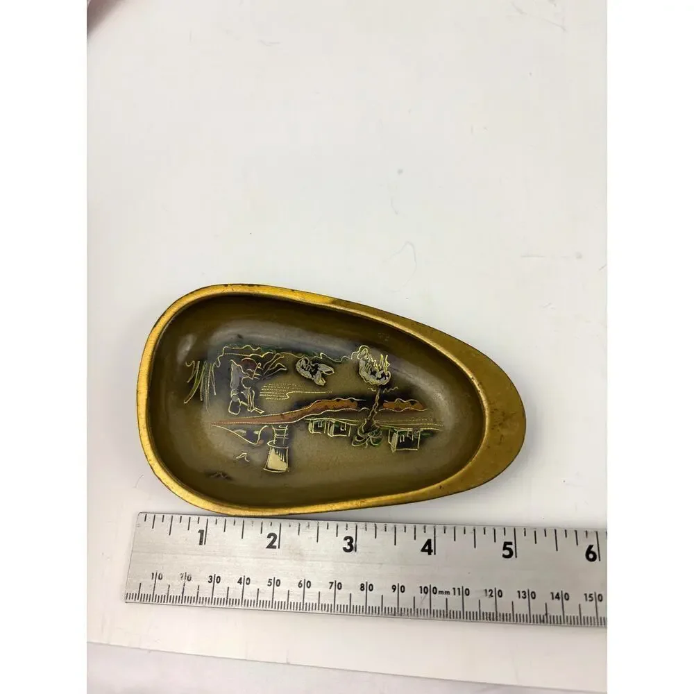 VTG N. Oppenheim Israel Hand Burnished Wall Hanging Trinket Tray Tin Gold‎